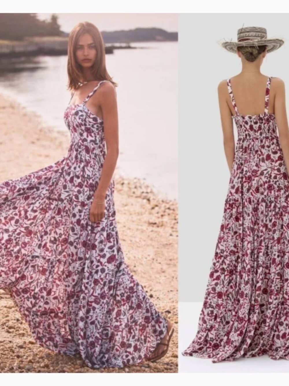 Alexis Zofia Berry Floral Smocked Tiered Crepe Maxi Dress Resortwear Medium - Picture 2 of 12